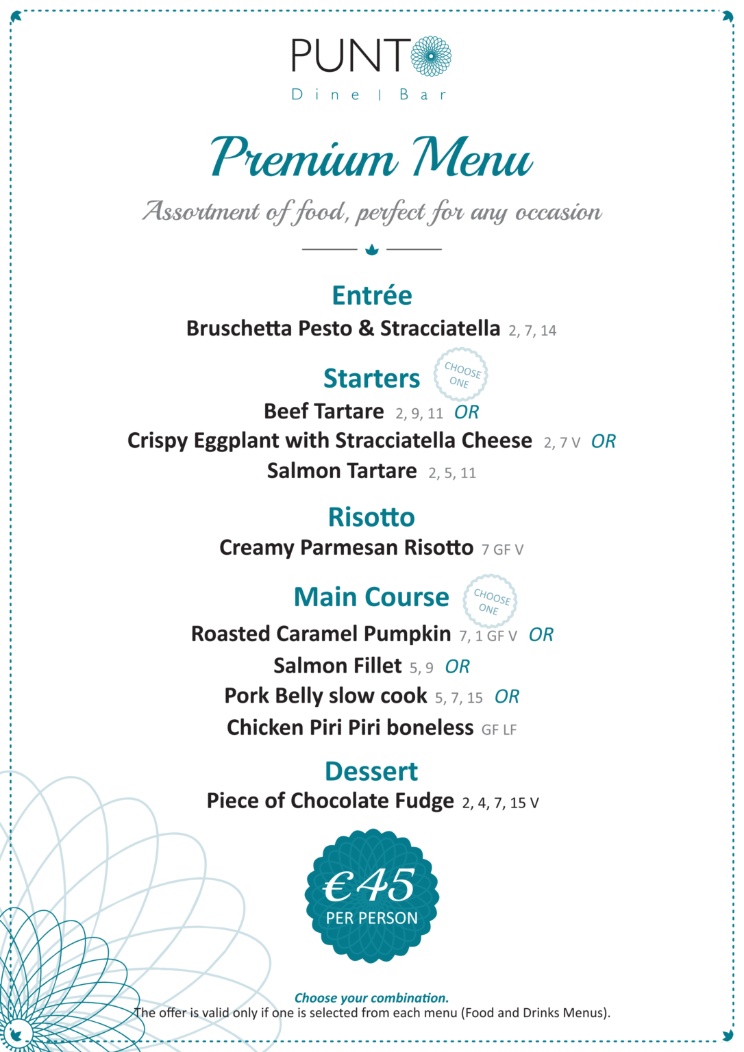 Set Menu Annotation Set Menus - Punto Bar & Dine